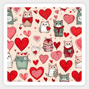 Valentines day hearts and cats pattern gift ideas Sticker